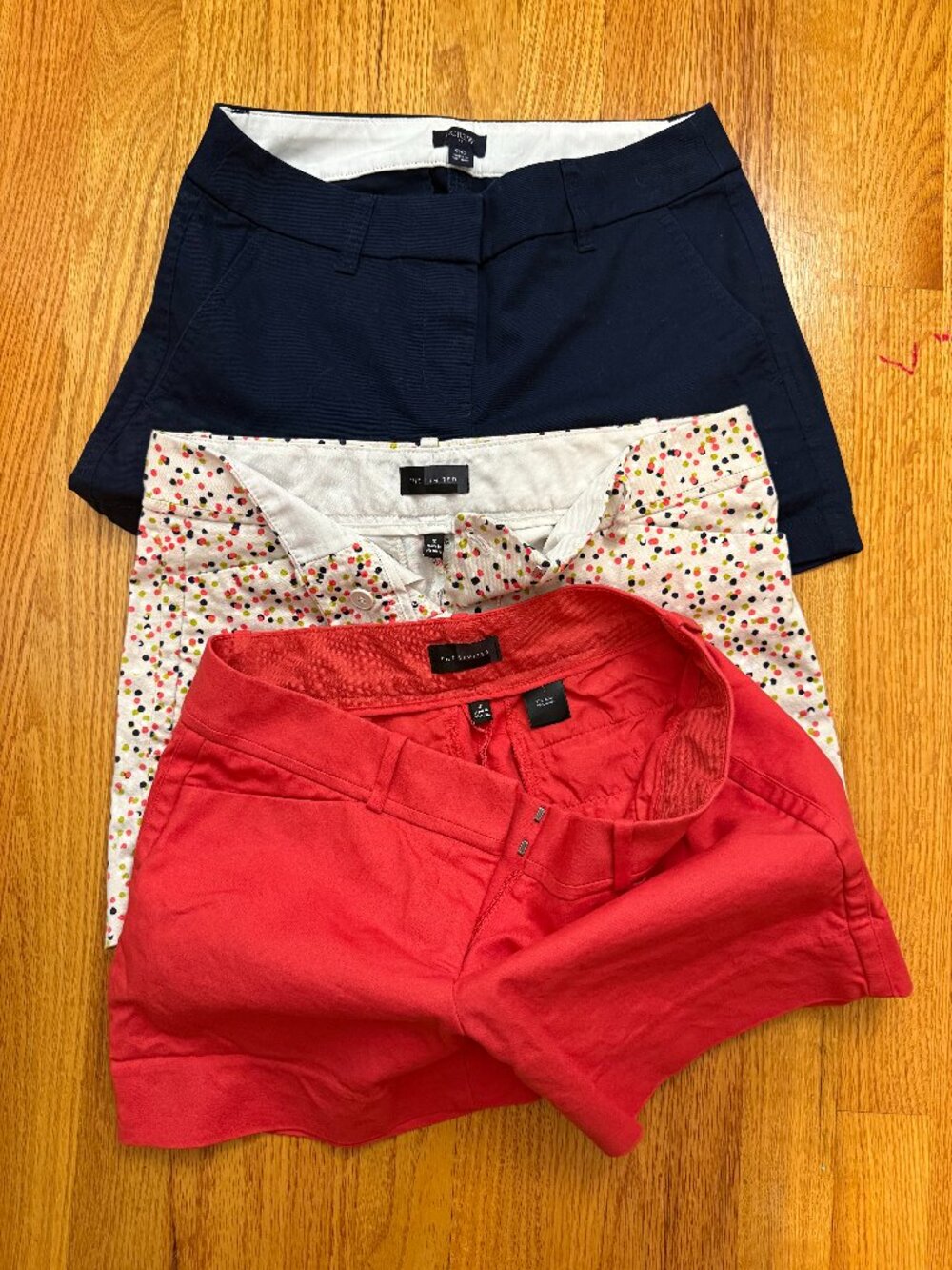 J Crew, The Limited Chino Shorts Lot 3 pairs Navy Pink Polka Dot | Size 00 & 2